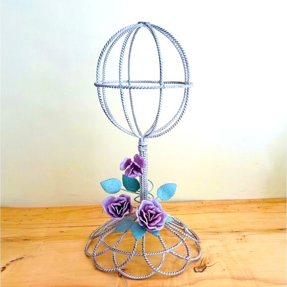 Vtg Style Twisted Metal Wire Hat Wig Display Stand Victorian Shabby Chic French - Picture 1 of 16